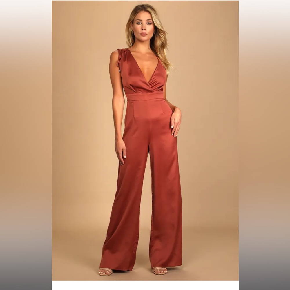 Lulus LOOK OF LUXE RUSTY ROSE SATIN jumpsuit - Picture 2 of 9